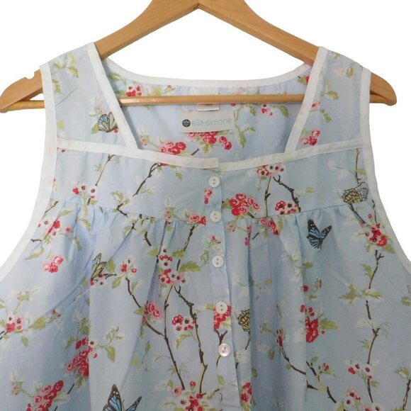 NEW Portuguese Cotton Nightgown Sleeveless Blue Floral Cotton Lawn  Size Medium - Picture 2 of 6